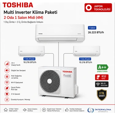 2 Oda 1 Salon Midi Toshiba Multi Inverter Duvar Tipi Klima Paketi