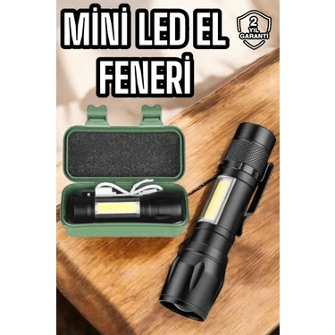 Uravas Store Şarjlı Metal Zoomlu El Feneri Işıldak LED Işık Taşınabilir El