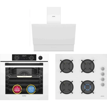 Simfer 11 Fonksiyon Beyaz 3'lü Ankastre Set (8245 Fırın + 3507 Ocak + 8704