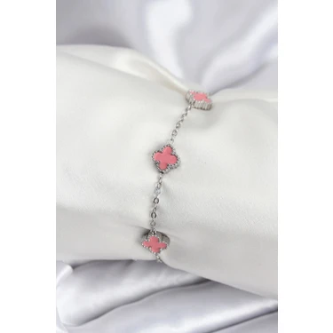 Uravas Store 316L Çelik Gümüş Renk Pembe Baby Boy Yonca Kadın