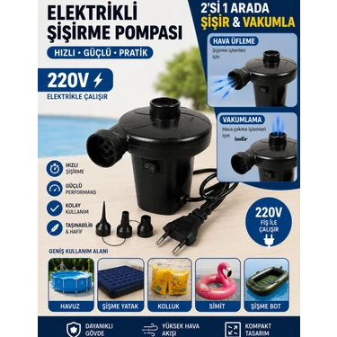 LRS Store 220V Elektrikli Şişirme Pompası & Vakum Makinesi | Şişme Yatak Havuz Bot Simit Kolluk