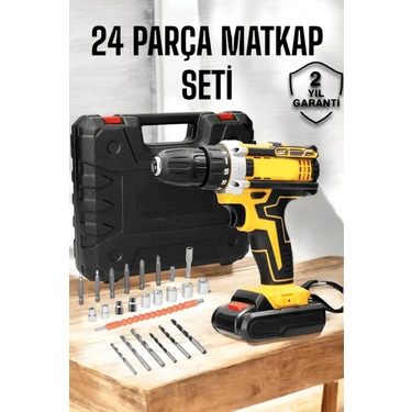 sbodurhome Çift Bataryalı Metal Dişli Darbeli Şarjlı Matkap Seti 24W Güç ve 24 Parça