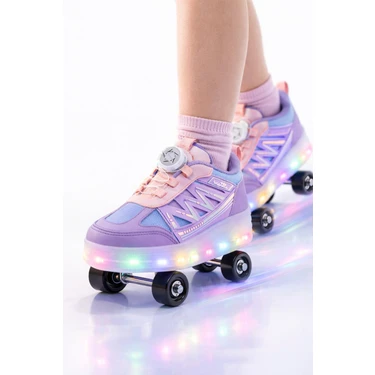 Helinaria Çocuk Işıklı Patenli Ayakkabı 4 Tekerlekli LED Kaykay Sneaker Ortopedik Kaymaz
