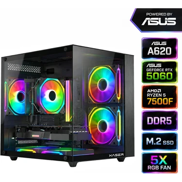 Xaser Sage X50 AMD R5 7500F/ASUS A620M-K/ASUS 8GB GDDR7 RTX5060/512GB M.2/16GB DDR5 Ram Masaüstü
