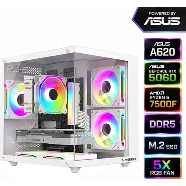 Xaser Sage X60 AMD R5 7500F/ASUS A620M-K/ASUS 8GB RTX5060/512GB M.2/16GB DDR5 Ram Masaüstü Oyuncu