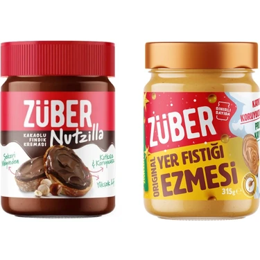 Züber Nutzilla Kakaolu Fındık Kreması 315g + Original Yer Fıstığı Ezmesi (Bal İlaveli)