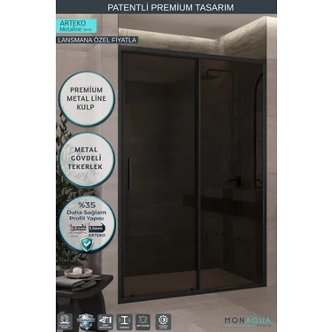 MONAQUA Arteko Metaline 1 Sabit 1 Kayar Duşakabin - Antrasit Profil 5mm Temperli Füme