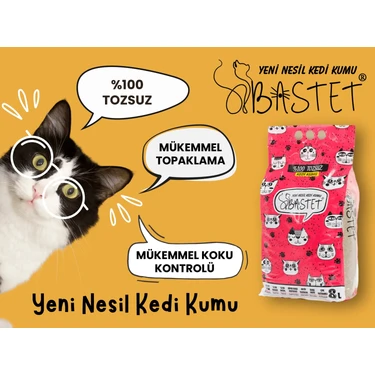 Bastet Premium Doğal Kedi Kumu 8 Litre Kokusuz Topaklanan Özelliklerle Hafif ve