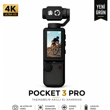 Airstorr Pocket 3 Pro 4K Ultra Hd Taşınabilir Akıllı El Kamerası Gimbal Stabilizatörlü Vlog