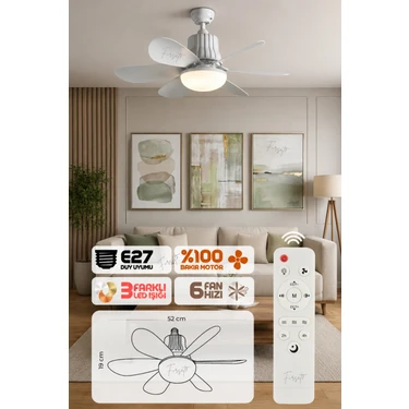 2ın1 LED Işık ve Fan | Sessiz 3 Renk Modu ve 3 Hız Modu | Kumandalı Vantilatörlü LED