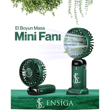 Ensiga Şarjlı Mini El Boyun Masa Vantilatör 5 Kollu Yeşil Plastik Yüksek Performanslı Seyahat