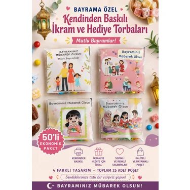 Colorpak Bayram İkram Torbası 50 Adet Şeffaf Yapışkanlı Poşet 10x10