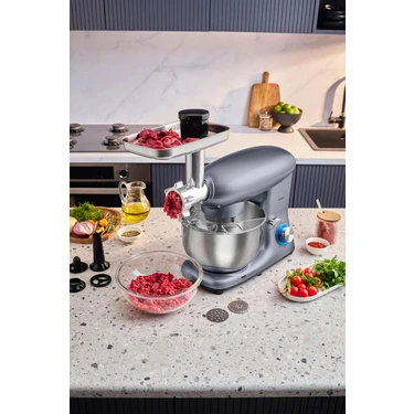 Karaca Multichef Stand Mikser Antrasit Mutfak Şefi 1900W 5,5 Lt (Kıyma Çekme /Sucuk-Sosis/İçli