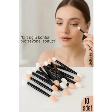 Uravas Store Mey Ithalat® 10’lu Göz Makyaj Aplikatörü Seti – Çift Uçlu, Sünger Başlıklı, Far