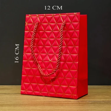 Uravas Store Kırmızı Geometrik Desenli Mini Boy Karton Hediye