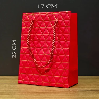 Uravas Store Kırmızı Geometrik Desenli Orta Boy Karton Hediye