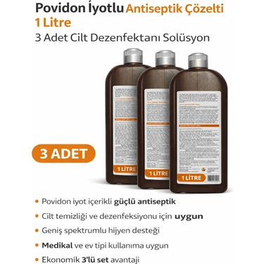 Povidon Iyotlu Baticonal Antiseptik Çözelti 1 Litre x 3 Adet Cilt Dezenfektanı