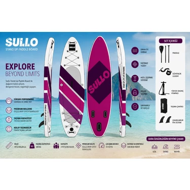 SULLO320 cm x 84 cm x 15 cm Şişme Paddle Board – Şişme Sup Board 150 kg Taşır Şişme Sörf
