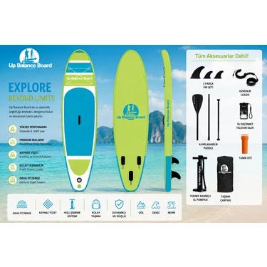 Up Balance Board OEM01 Şişme Sup Board 320X80X15 cm – 150 kg Taşıma Kapasiteli Profesyonel Stand Up