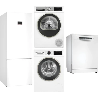 Bosch 4'lü Beyaz Eşya Seti KGN55CWE0N-WGA25202TR-WQG25201TR-SMS4IKW62T / Buzdolabı-Çamaşır