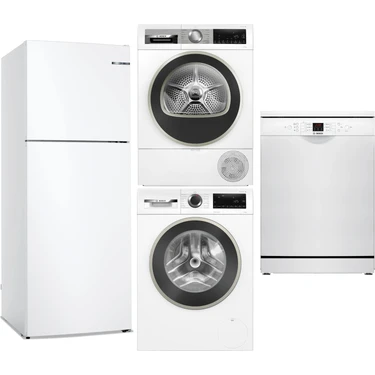 Bosch 4'lü Beyaz Eşya Seti KDN55NWE0N-WGA25202TR-WQG25201TR-SMS26DW00T / Buzdolabı-Çamaşır