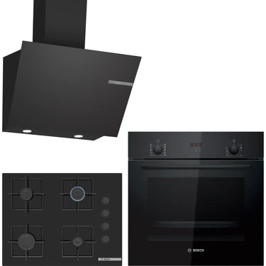 Bosch Siyah Ankastre Set HBF512BB1T - POP7C6P30O - DWK66PJ60T / Ocak 67 cm