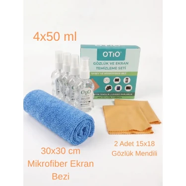 Otio Eyewear OTİO Gözlük ve Ekran Temizleme Spreyi Seti 4 Adet 50ML ve 4 Adet Yıkanabilir