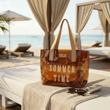 Frelso Şeffaf Plaj Çantası Baskılı Kadın Beach