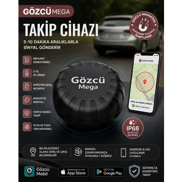 Avantajhane Mega Takip Cihazı Ios Android Uyumlu Motor Araç Taşıt Gps Cihazı Su Geçirmez (5-10