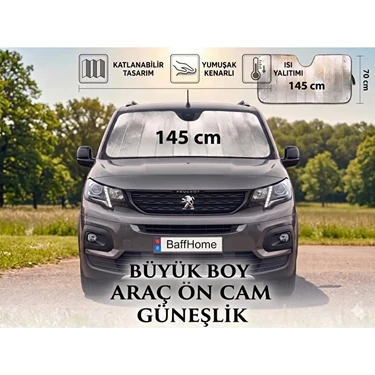 TUMKE Büyük Boy Araba Ön Cam Güneşliği Balonlu Metalize Parlak Alüminyum Katlanabilir Oto Güneşlik