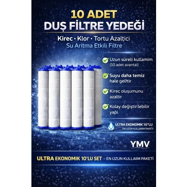 YMV 10 Adet Yedek Duş Başlığı Kireç Pas Tortu Arındırıcı Engelleyici Filtre Kolay