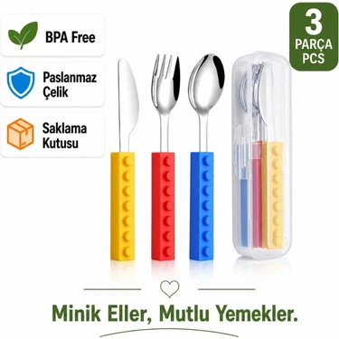 Jojobebek Çocuk Çatal Kaşık Bıçak Seti Silikon Saplı BPA Free Saklama Kutulu 18 Ay+ (4
