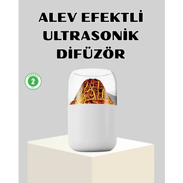 Zenvia Mey Ithalat® Ultrasonik Alev Efektli Aromaterapi Difüzörü USB Şarjlı ve Otomatik Kapanma