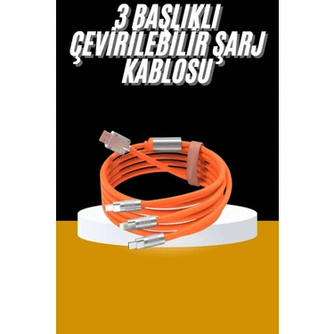 Zenvia Mey Ithalat® 120W 3 In 1 Uyumlu Silikon Şarj Kablosu Hızlı Şarj
