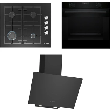 Bosch  Döküm Izgaralı Siyah  Ankastre   Cam  Set