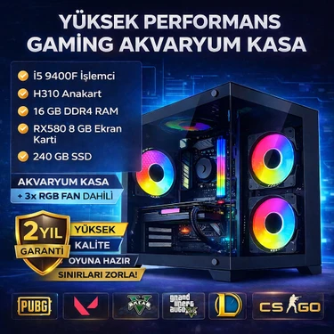 Daryun Gaming Oyuncu Bilgisayarı I5 9400F 16GB Ram 240GB SSD RX580 8 GB | Hazır Sistem Pc