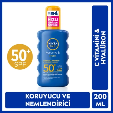 NIVEA SUN SPF 50+ Yüksek Güneş Koruyucu ve Nemlendirici Vücut Spreyi 200ml,Suya Dayanıklı,C