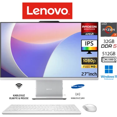 Lenovo ıdeacentre 27ARR9 Aıo Ryzen7 7735HS 32GB 512GB SSD Bulut Gri W11PRO 27" Fhd All In One