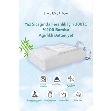 Terapise % 100 Bambu Ağırlıklı Yorgan / Battaniye, 7 Kg Tek Kişilik, 300 TC, Beyaz, 155x215