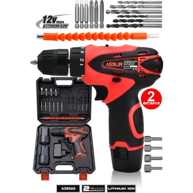Assur 12V Çift Akülü Vidalama Şarjlı Matkap Darbesiz 18 W Güçlü Performans ve 1500mAh