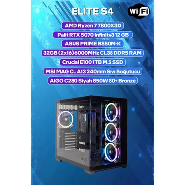 Game Garaj Elite S4 Amd Ryzen 7 7800X3D 32GB RAM 1TB SSD RTX5070 240MM Sıvı Soğutma FreeDOS Oyuncu