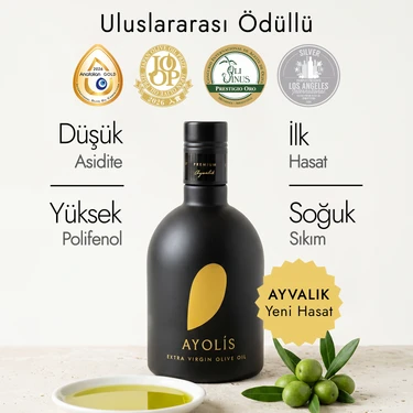 Ayolis Premium Gurme Ayvalık Zeytinyağı 500 Ml Ödüllü Yüksek Polifenollü Erken Hasat Soğuk Sıkım