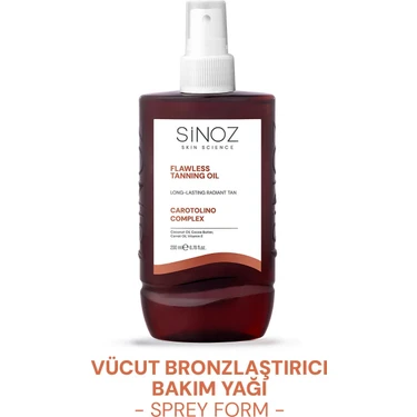 Sinoz Kusursuz Bronzlaştırıcı Sprey Güneş Yağı -Hindistan Cevizi Kakao Havuç Yağı İçeren- 200