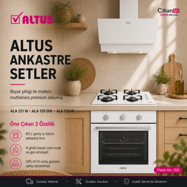 Altus Ankastre Set Beyaz Cam Set  Ala 321 W - Ala 159 Dw - Ala 510 W