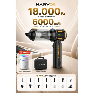 Harvox 18000PA Güçlü Vakum Araç Süpürgesi Taşınabilir Çantalı 6000MAH Bataryalı Üflemeli Hava