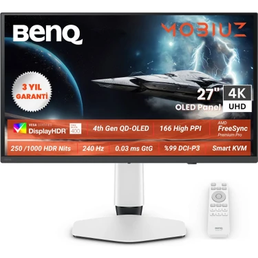 BenQ Mobiuz EX271UZ 27'' OLED 4K 240Hz 0,03ms HDMI DP USB-C 90W FreeSync HDR400 Oyun