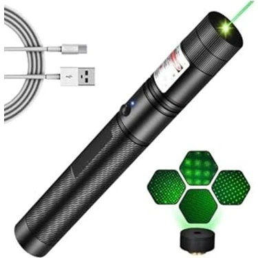 Esranın Dünyası Metal Kasa Yüksek Kaliteli Yeşil Lazer Işaretçi USB Şarjlı 5 Km Menzilli Laser