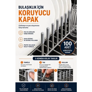 FarFan 100 Adet Pas Önleyici Bulaşık Makinesi Sepet Çubukları Için Plastik Kapak Uçları Çizilmeleri
