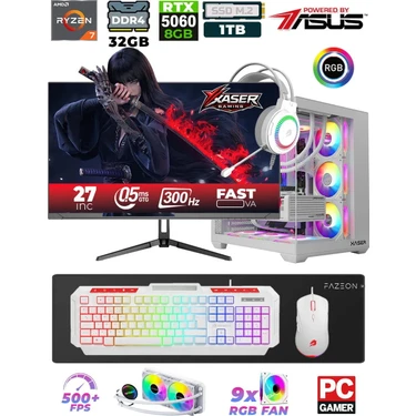 Xaser Sword X55 R7-5700X 32GB 1TB M.2 SSD/ASUS 8GB RTX5060/ 27" 300Hz Sıvı soğutmalı Masaüstü