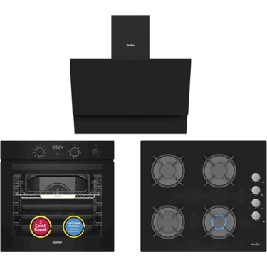 Simfer 11 Fonksiyon Siyah 3'lü Ankastre Set (SB-8244 Fırın + 3500-N Ocak + SD-8703